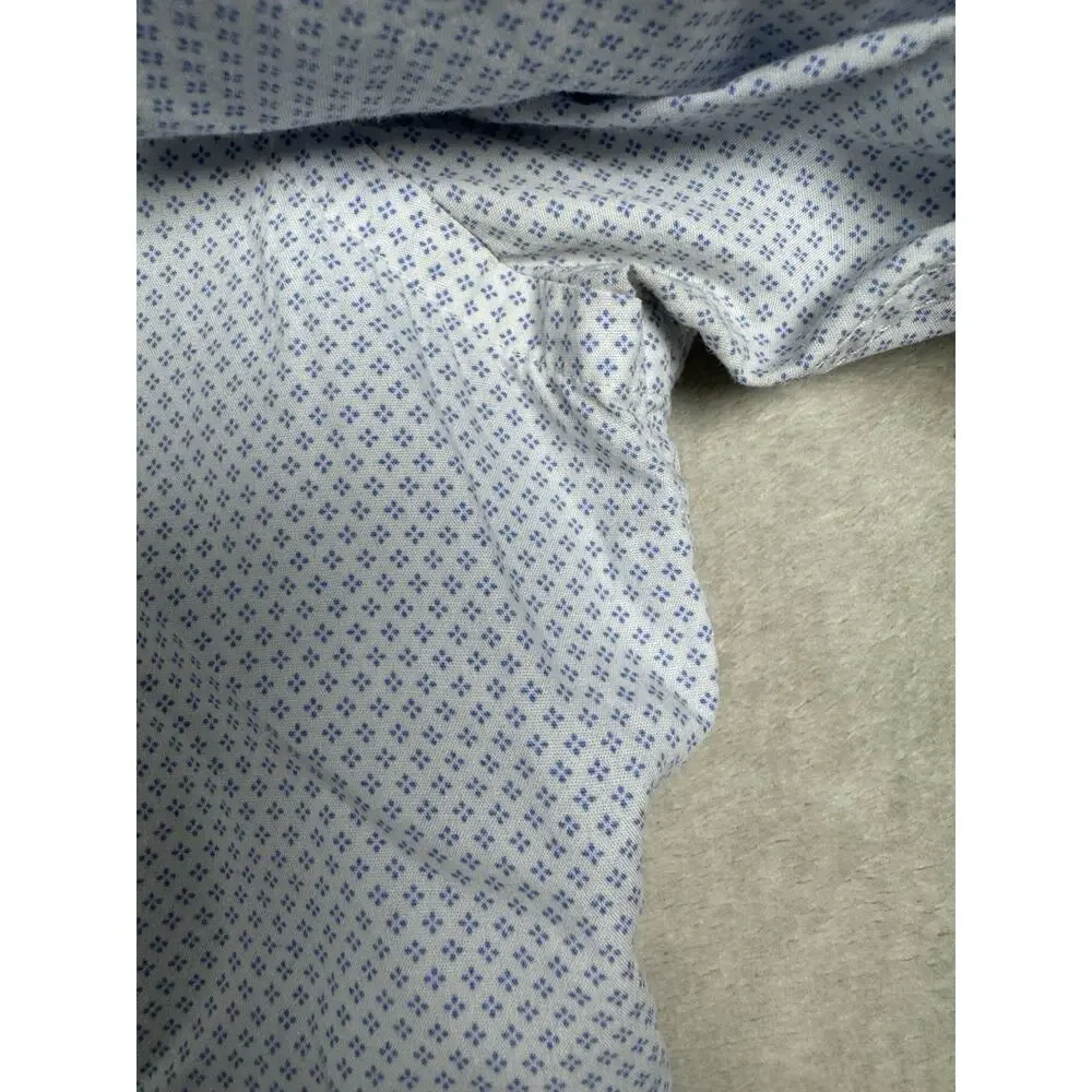 HUGO Hugo Boss Mens Sharp Fit White Blue Micro Print Long Sleeve Dress Shirt L